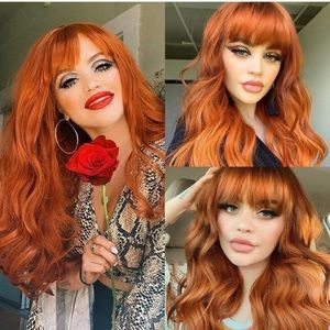 Long Wavy Orange Wig 🌟Bangs 🌟